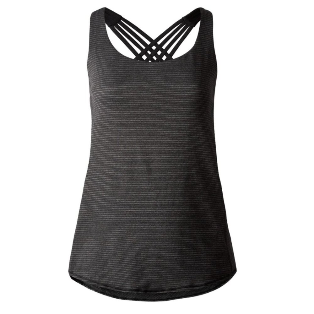 Lululemon Wild Tank sz 6 Heathered Black / Black Stripes Built in Bra Yoga Run